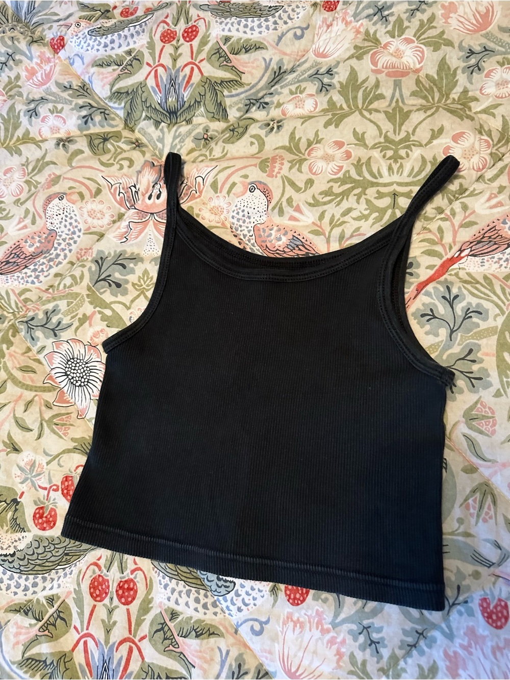 Brandy Melville Black Ribbed Spaghetti Strap Crop Tank